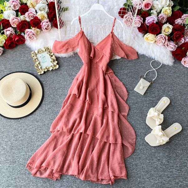 

2020 new summer solid v neck off shoulder dress a line spaghetti strap high waist women party dress, Black;gray