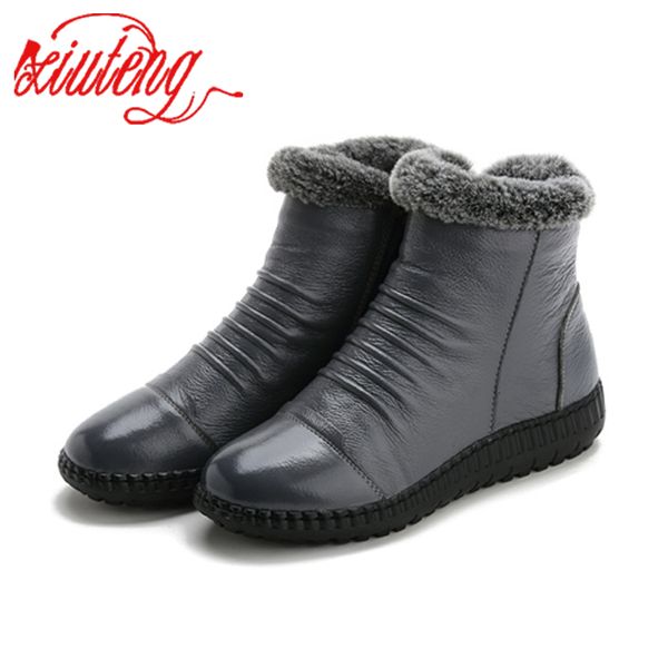 

new black gray soft bottom women boots casual shoes warm short plush snow winter boots women genuine leather shoes ankle