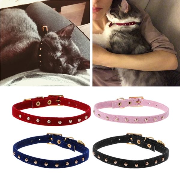 

adjustable cat collar with rivets for small dogs puppy cat pet velvet chokers
