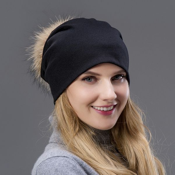 

beanie/skull caps fashion women's summer spring and autumn windproof dust thin with raccoon fur pompom on the hat, Blue;gray
