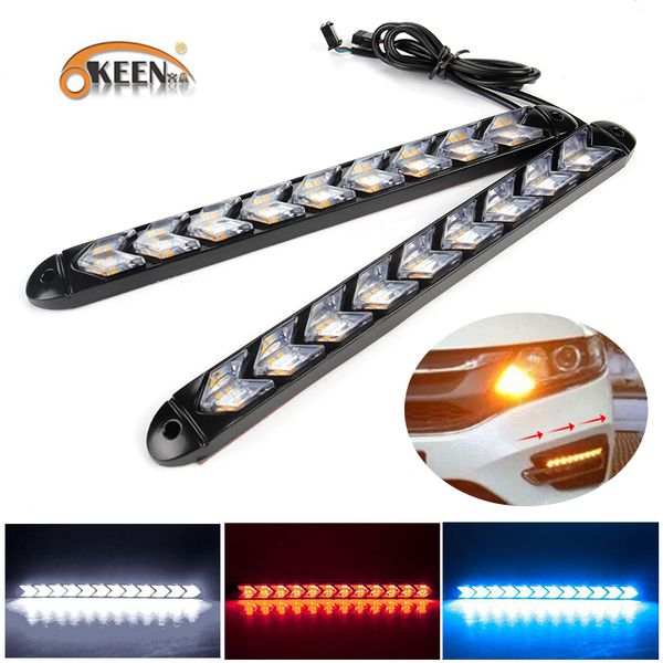 

okeen 2pcs car led drl daytime running light car styling dynamic streamer flow amber turn signal warning steering fog day lamp