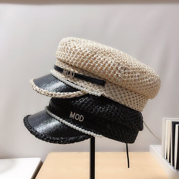 

stingy brim hats 202107-jinxi autumn pearl letters fashion paper patchwork leisure lady octagonal hat men women visors cap, Blue;gray