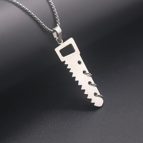 

men's necklaces women hip hop pendant stainless steel saw men necklace chain pendant woman accessories fashion jewelry the neck, Silver
