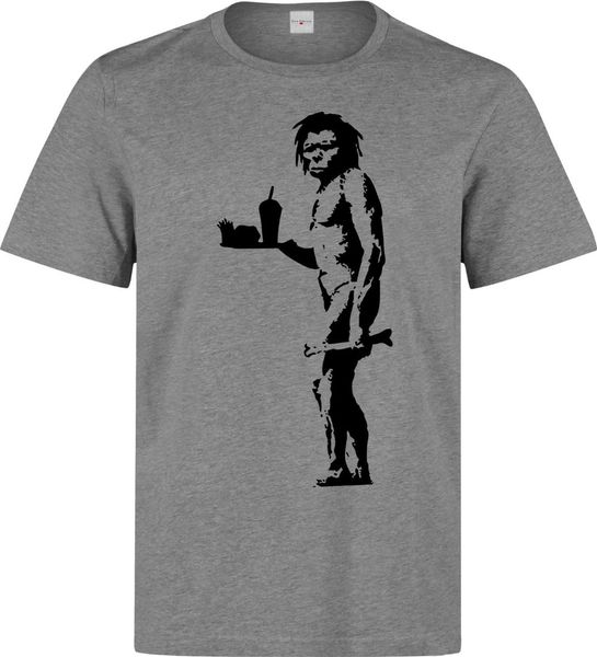 

banksy street art caveman eats fast food men's 2019 new brand sales cotton short sleeve military t shirts