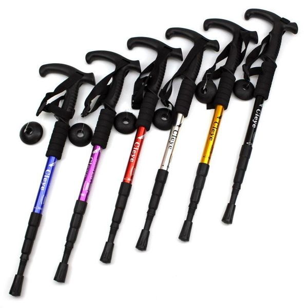 

lightweight trekking pole 4 sections t handle aluminum 50-110 cm alpenstock walking stick hiking treking camp, Silver