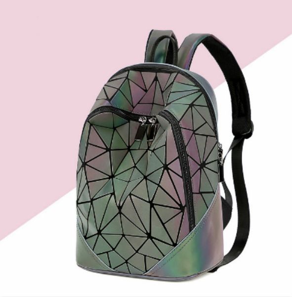

shimmer handbag shoulder bag backpack 2020 fashion pu laser luminous geometric bag korean style large capacity triangle