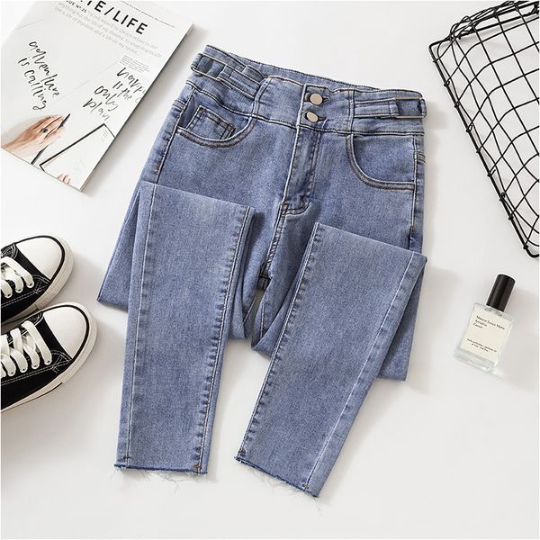 

women's jeans light blue skinny woman high waist 2021 arrive korean elastic denim pencil pants ankle length jean