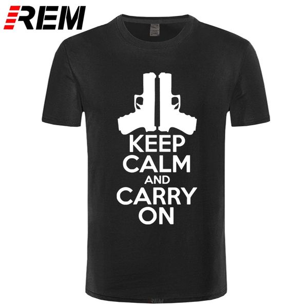 

rem funny keep calm and carry on cartoon gun print t shirt men 100% cotton t-shirts summer tee tshirt