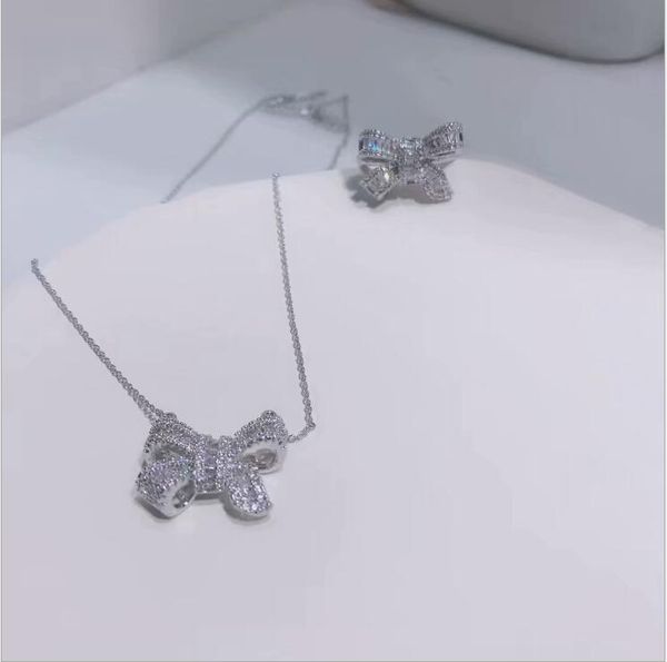 

bowknot square clavicle chain zircon open ring necklace female net red 2020 new, Silver