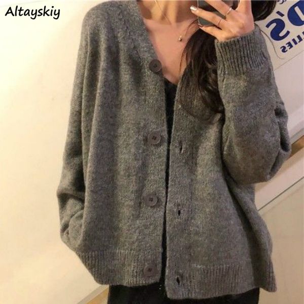 

cardigan women ulzzang casual single breasted elegant ladies sweaters jumpers v-neck solid gray chic basic femme knitted zip-up, White
