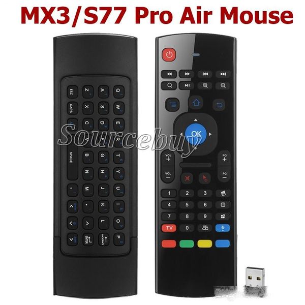 

mx3 / s77 pro rf wireless keyboard with mic voice controller remote control air mouse for smart android tv box mini pc htpc projector