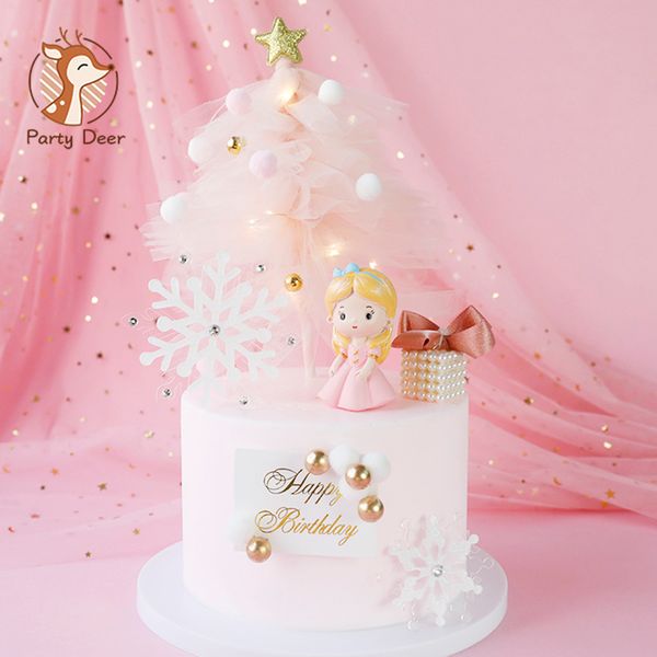 

pink christmas yarn tree snow suit girl princess decorations cake ers children's party supplies for baking lovely gifts