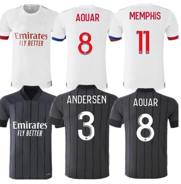 

2020 2021 olympique lyonnais soccer jerseys memphis traore fekir football shirt 20 21 ol lyon aouar maillot de foot men kids kit uniform, Black;gray