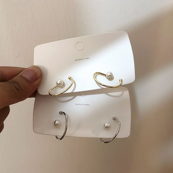 

2020 fashion earring for woman simple geometric metal pearl hoop earrings korean women hypoallergenic ear ring jewelry gift s925, Golden;silver