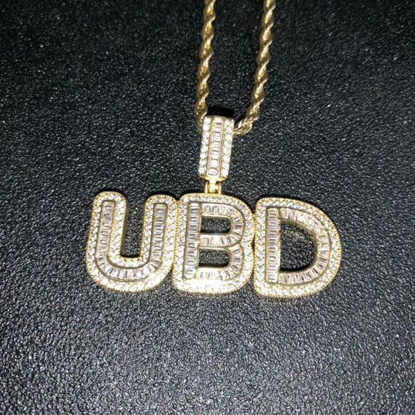 

custom name gift personal baguette letters pendant chain iced out rock candy necklace jewelry, Silver