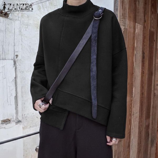 

2020 zanzea women trutleneck long sleeve sweatshirt casual autumnpullover winter solid basic hoodies fashion sweatshirts, Black