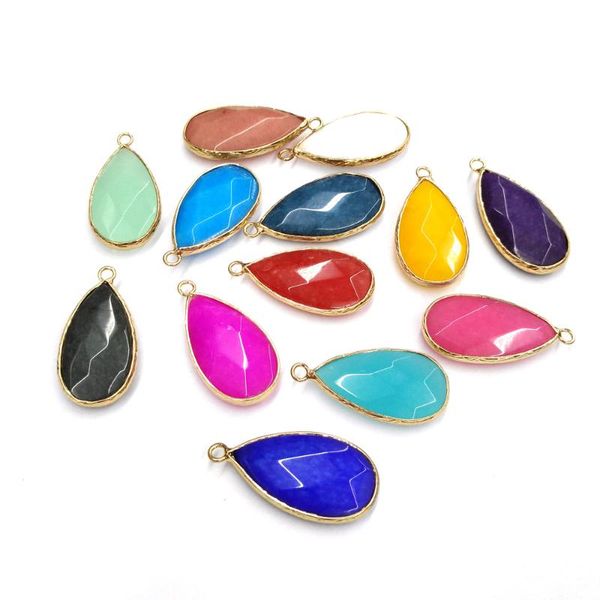 

new stone pendant faceted water drop shape hemming colorful for jewelry making charms necklace gifts for women size 17x33mm, Bronze;silver