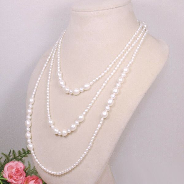 

hand knotted elegant 3-4-8-9-10mm white freshwater pearl necklace long 127cm, Silver