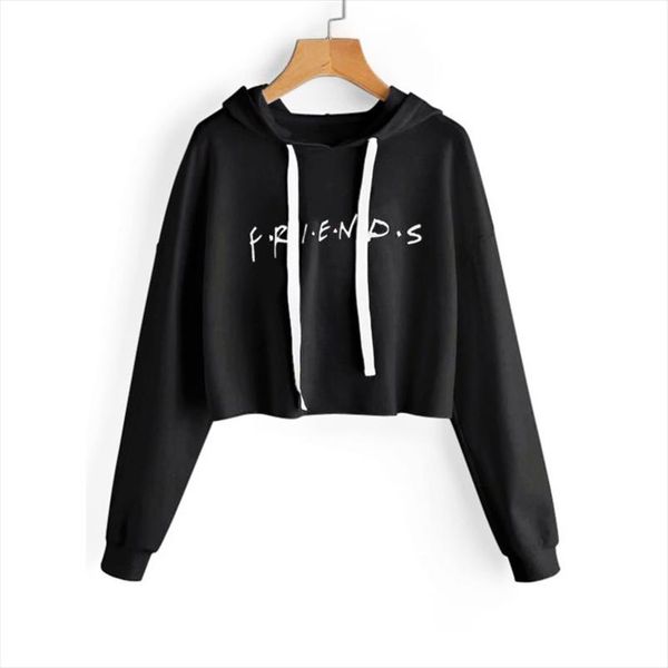 

друзья letters printed с длинными рукавами короткого harajuku hoodie женщины 2020 осень симпатичного hoodie crop top drop shipping, Black