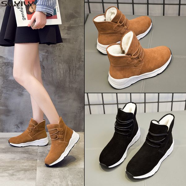 

swyivy nubuck winter shoes women snow boots women 2020 new fashion ankle boots femle shoes short plush woman platform booties, Black