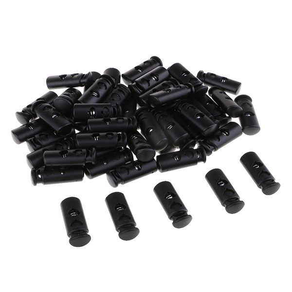 

50 pieces/pack plastic double hole cord locks spring toggle sfor clothing pants, Black