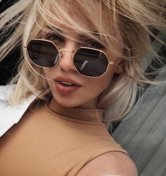 

sunglasses 2021 ladies hexagon sunglasse metal women brand designer fashion rimless clear ocean lenses sun glasses uv400, White;black