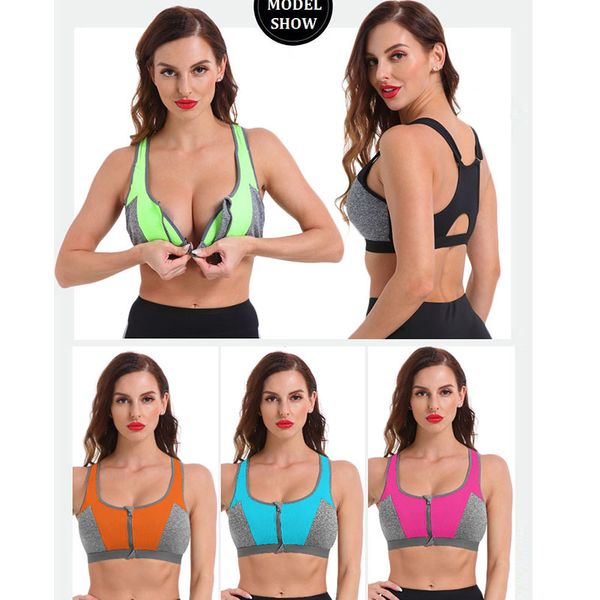 

2020 new women zipper push up sports bras shockproof underwear running vest gym workout running sportswear yoga sport top, White;black