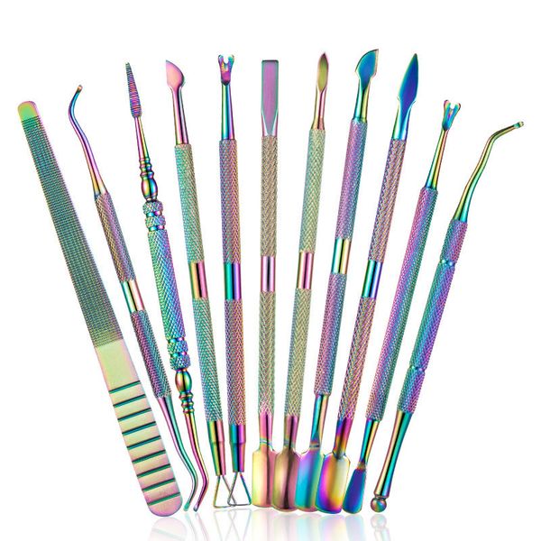 

nail cuticle pusher nail steel push 11 pcs set steel push nail file peeling push color titanium stainless steel