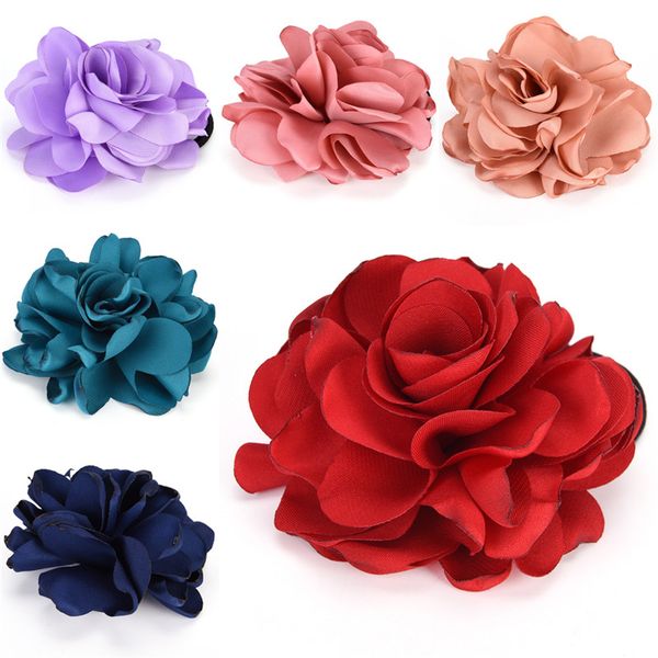 

hair accessories women girl solid rose camellia flower elastic band ponytail holder scrunchie rope ring headwear fabric gift