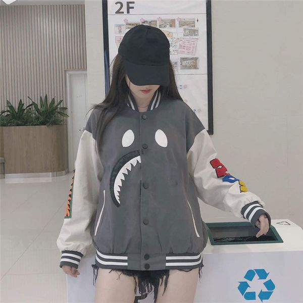 

mens jackets hip hop streewear spring winter coat men jacket coats pattern shark mouth windbreaker high quality, Black;brown