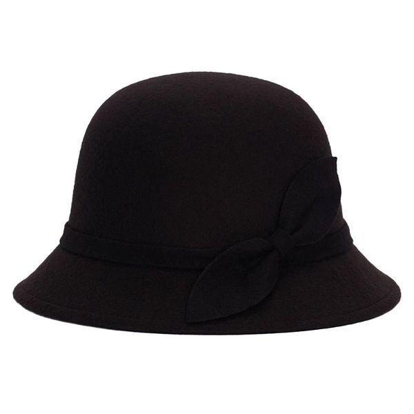

cute fashion ladies women faux wool felt bucket hats cloche bowler cap with bowknot und sale, Blue;gray