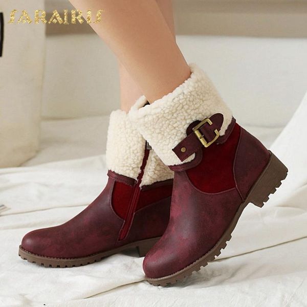 

boots sarairis 2021 design large size 43 thick heels ankle women shoes zipper add fur autumn winter office ladies, Black