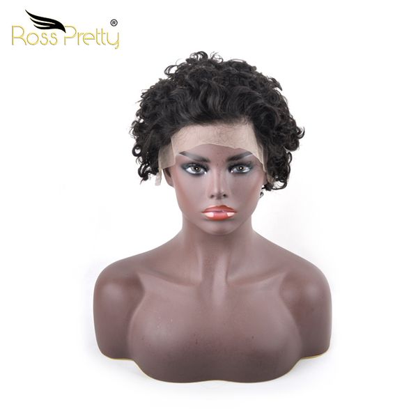 

ross pretty pixie curly wig 150% density lace frontal remy hair wig for black women 13x4 lace front, Black;brown