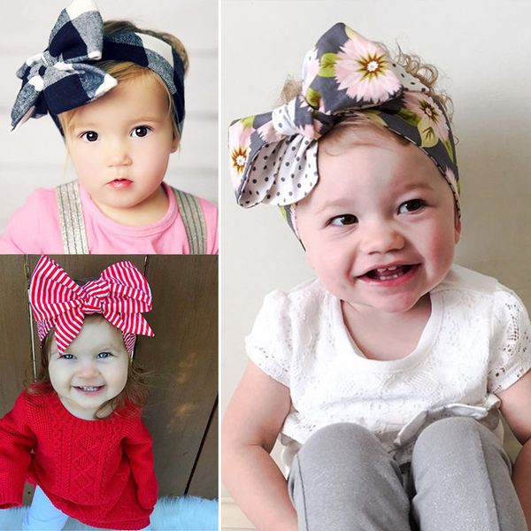 

baby headband new brand christmas girls big bow knot cotton soft cute headwraps striped turban infant baby hair accessories, Slivery;white