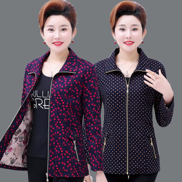 

women's jackets middle-aged 40-50 year old jacket 2021 spring autumn printing coat outerwear large lady size 5xl casual zipper, Black;brown