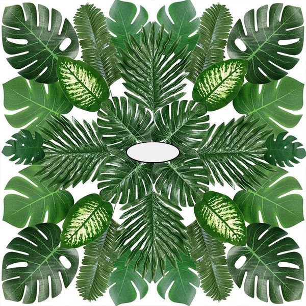 

decorative flowers & wreaths 68 pieces 8 kinds tropical party decorations jungle monstera leaves , artificial palm with faux stem