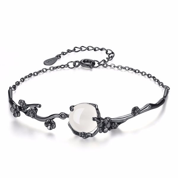 

creative plum bracelet peach blossom white chalcedony hand ornament, Golden;silver