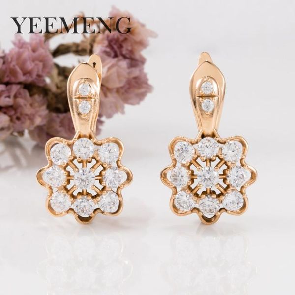

yeemeng luxury rose gold color drop earring girl's clear zircon earring brilliant flower design dangle for wedding, Silver