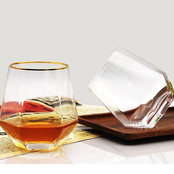 

household tumblers drinkware transparent cups pyrex glass colorful creative gilded edge milk/juice/drink glass hexagon lead-glass 0216