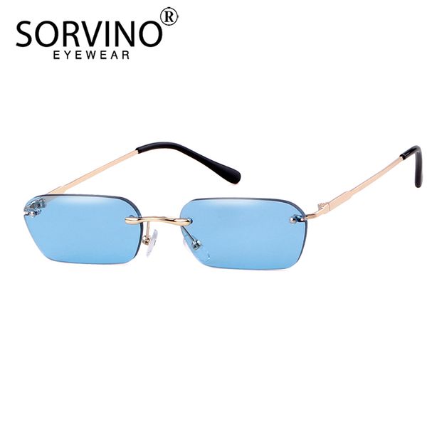 

sorvino retro shades for women small rectangle sunglasses men designer rimless tiny blue red black sun glasses p315, White;black