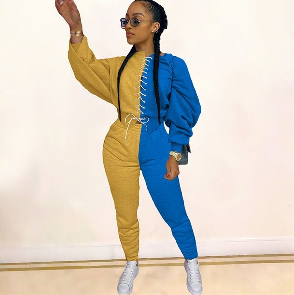 

women tracksuit patchwork color long sleeve sweater pants leggings two pieces set outfits autumn winter casual sports suit d91503, White