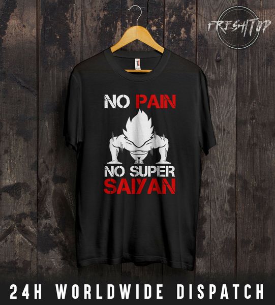 

no pain no super saiyan t shirt vegeta goku training gym muscle running
