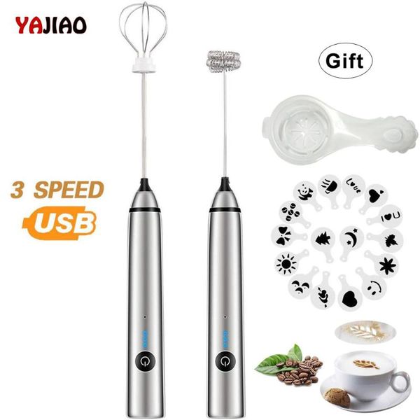 

yajiao usb аккумуляторная блендер для взбивания молока ручной электрический миксер пенообразователя из нержавеющей смешать 3 скорости для ко