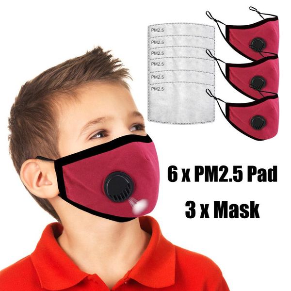 

3 шт. хлопчатобумажная фасе максск дети с 6шт. фильтры многоразовые моющиеся макск для защиты зародышей для детей handabel scarf flag bandan, Blue;gray