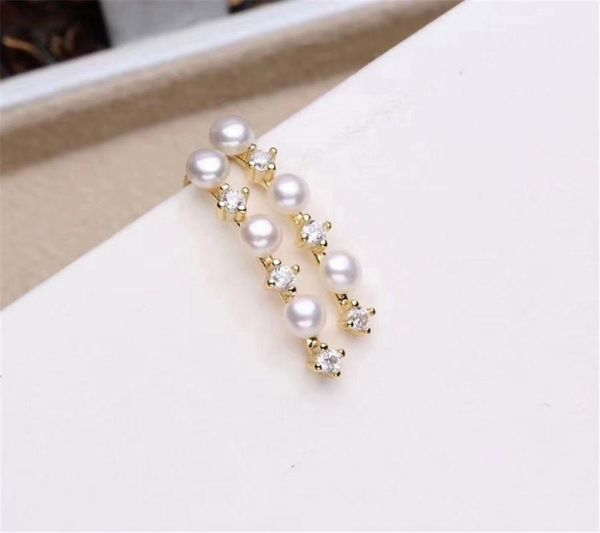 

s925 sterling silver flash design pearl earrings holder women diy pearl earrings components silver gold color, Golden;silver