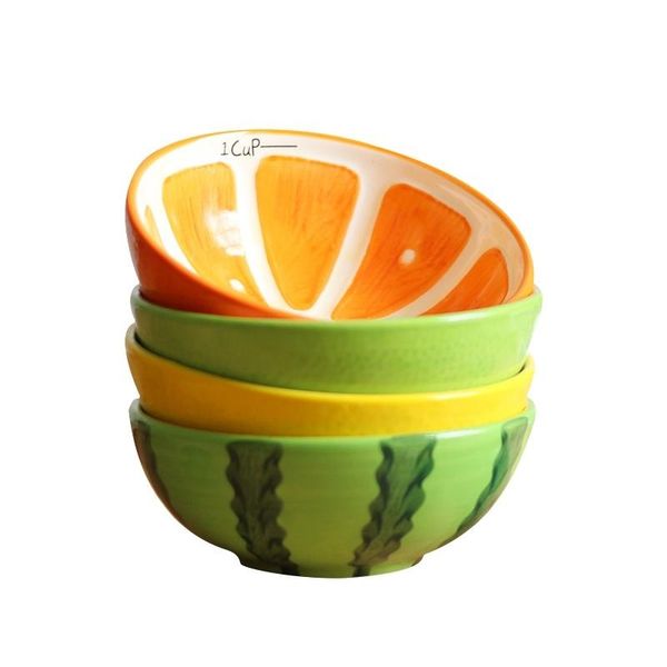 

cute fruit design ceramic bowl cute kids dinnerware gift set of 4 5 inch lime lemon orange watermelon bowls for cereal rice soup