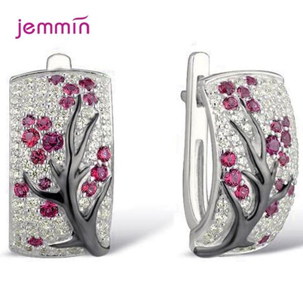 

hoop & huggie drop- fashion jewelry accessories plum flowers solid 925 silver ear clasps wedding party female earrings, Golden;silver