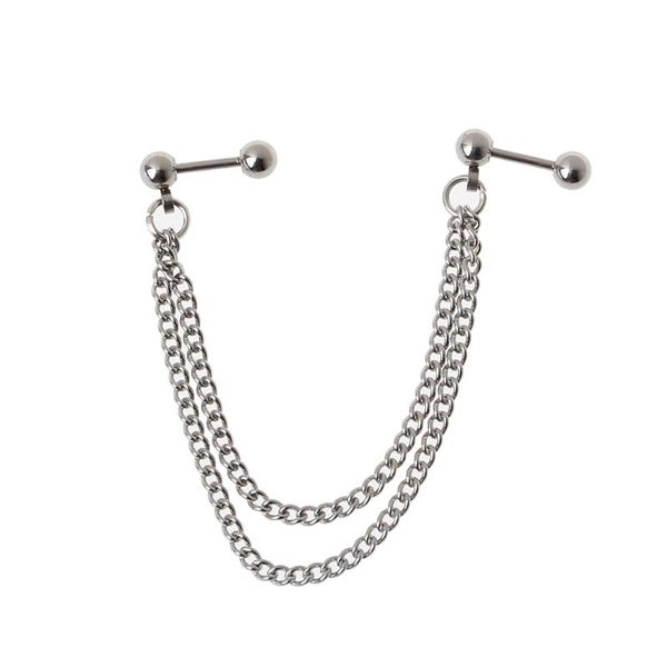

dangle & chandelier 1pc punk ball stud cartilage ear cuff wrap double chain piercing earring unisex, Silver