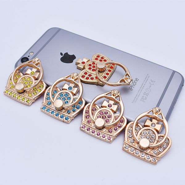 

metal mobile phone socket holder crown shape universal telephone magnetic car bracket stand accessories finger ring