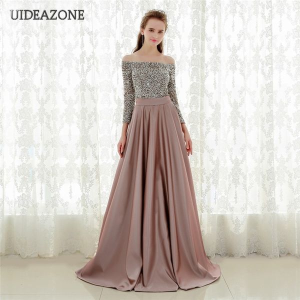 

uideazone slash neck elegant women dress xxxl sequins patchwork ladies female dresses floor length 3xl for party plus size, Black;gray